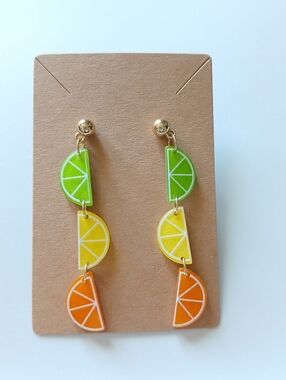 Triple Citrus Drop Earrings - Green, Yellow & Orange